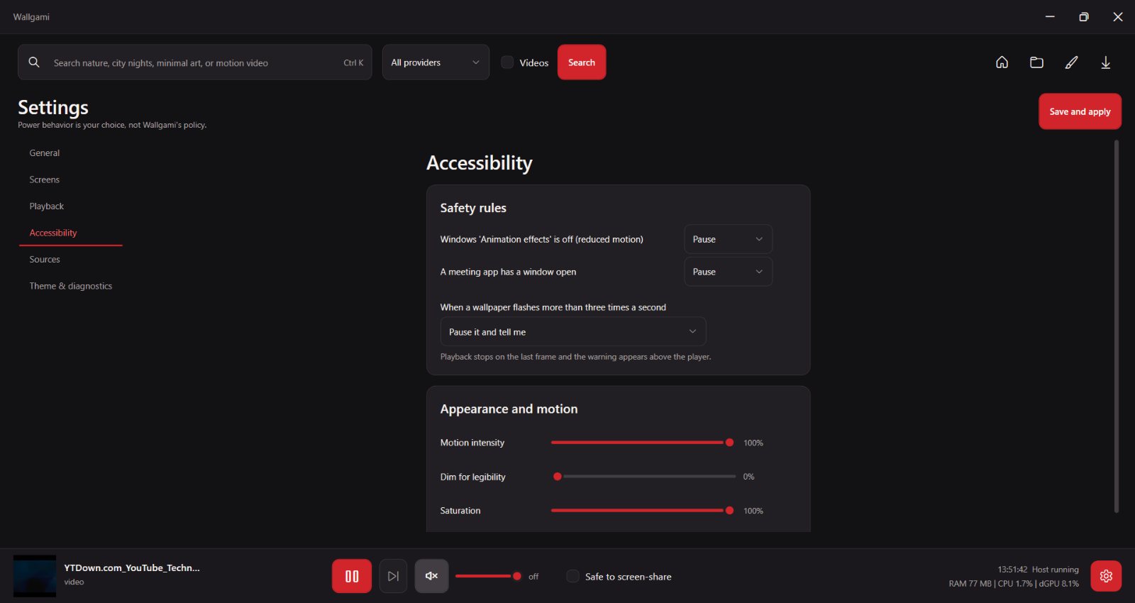 Wallgami accessibility settings