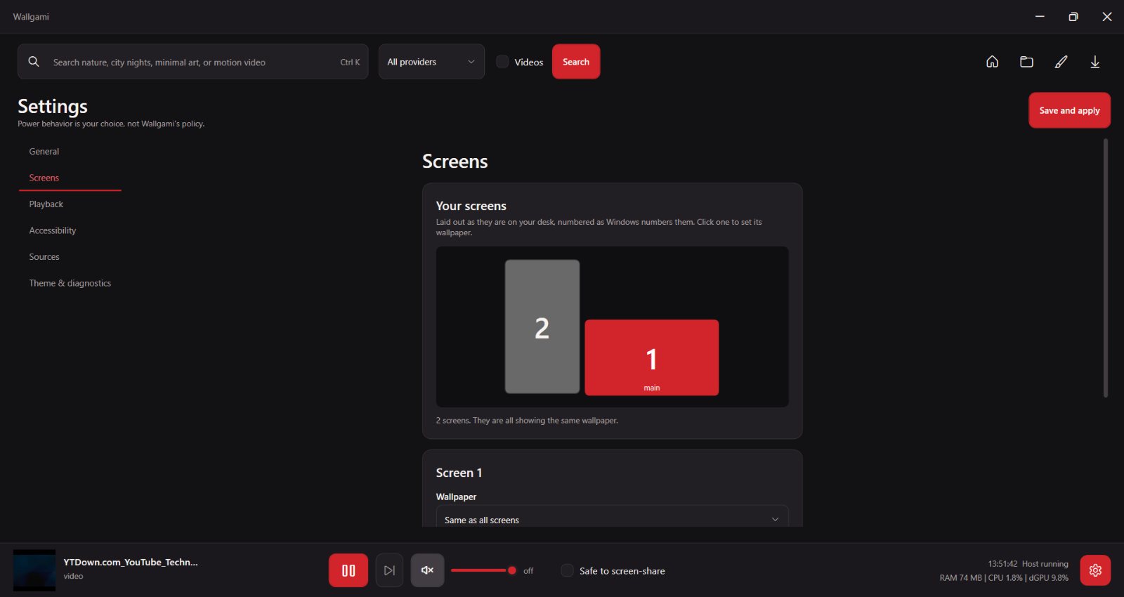 Wallgami per-monitor wallpaper settings